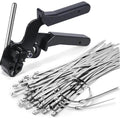 Stainless steel cable tie tool with stainless steel ties